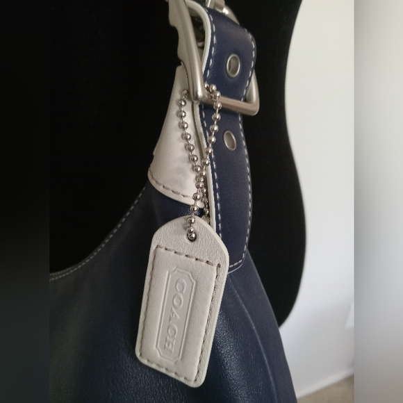 Coach Shoulder Crossbody Bag Adjustable Strap Navy & White Leather Excellent - Picture 7 of 12